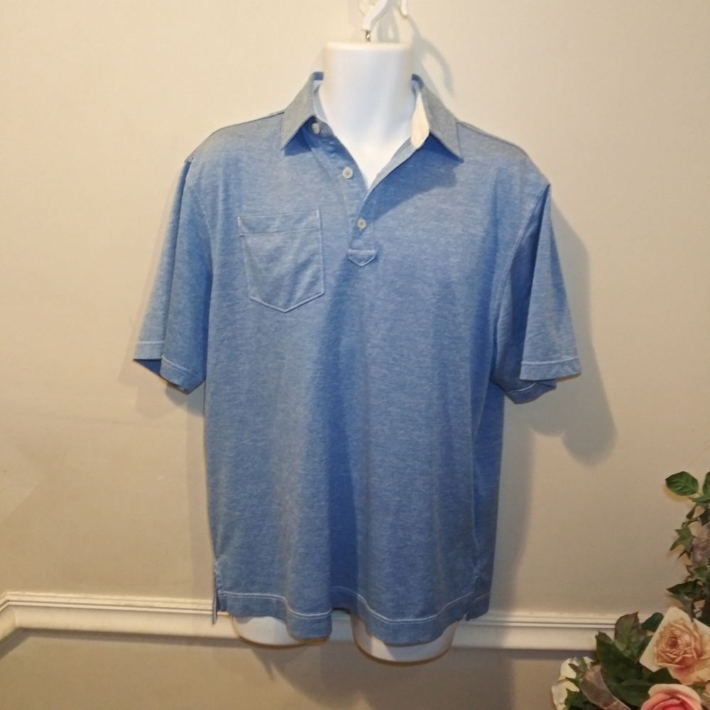 3/$18 FootJoy Light Blue & White Marled Moisture Wicking Pocketed Polo Shirt - Picture 1 of 8